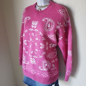 Oversized Pink and White Vintage American Eagle Sweater